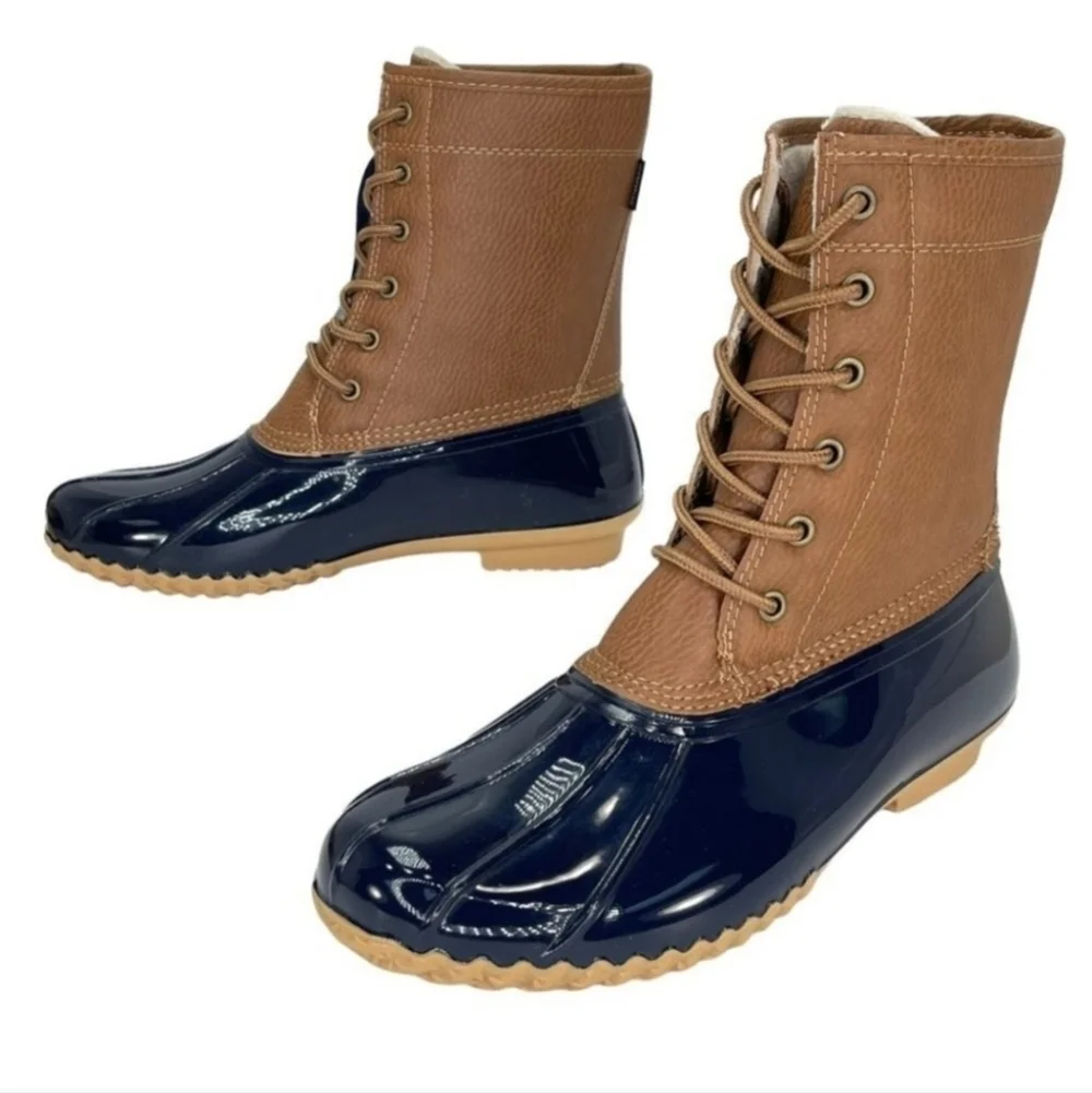 JBU Brown and Blue Winter Rain Boots Waterproof Design
